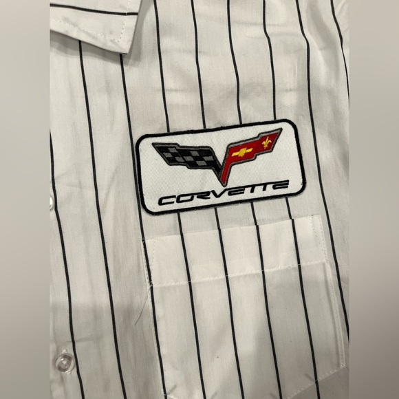 Aeropostale Chevrolet Corvette Mechanic Striped Collar Shirt Mens Medium Button - Picture 5 of 10